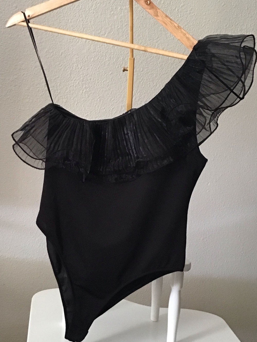 Zara Black One-Shoulder Ruffle Bodysuit